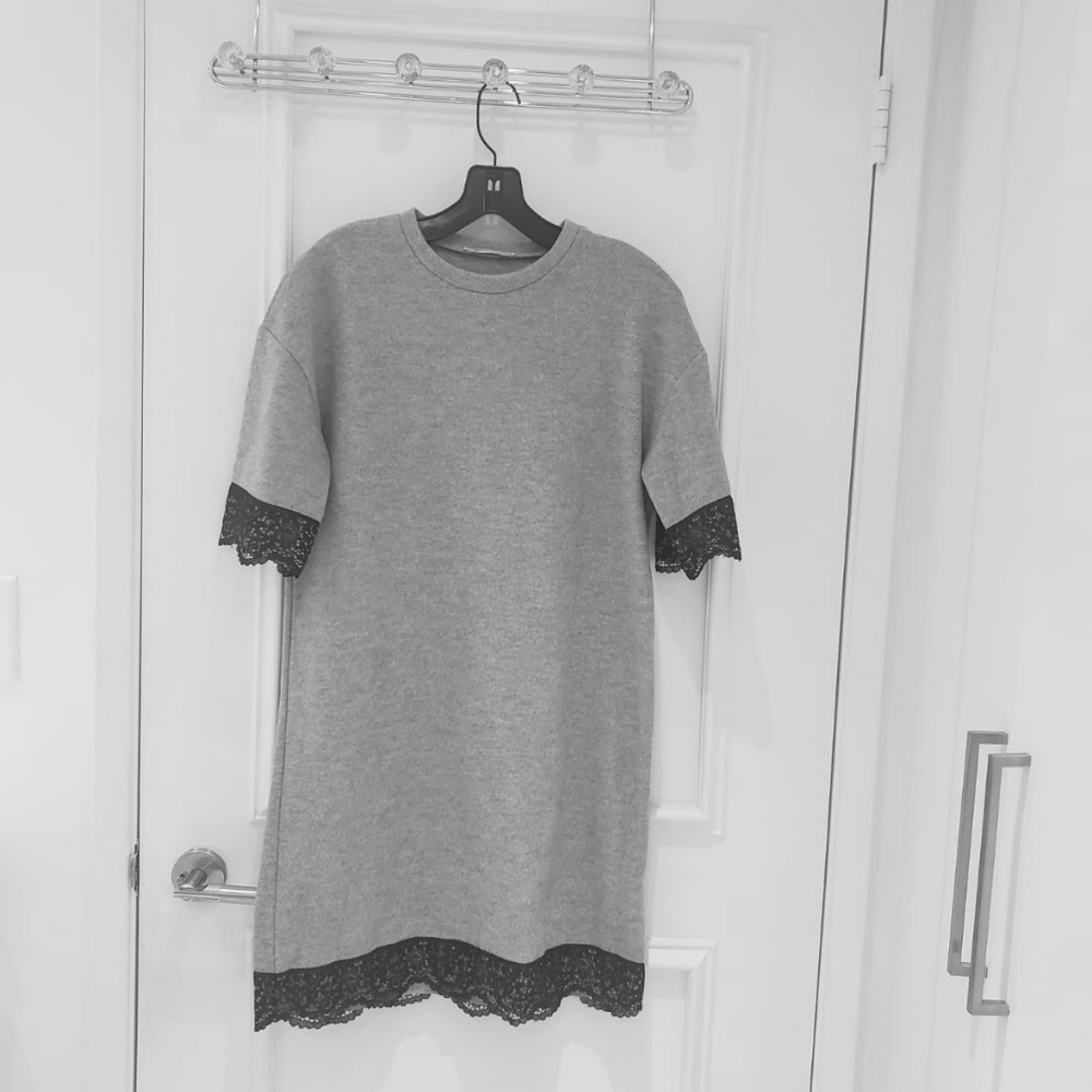 Zara grey dress with short lace sleeves